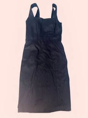 Alice + Olivia Black Square-Neck Midi Leather Dress